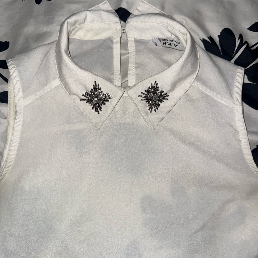 Elegant White Blouse with Silver Accents